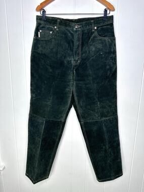 Skotts Suede Pants Green Leather Straight Leg Pants Cotton Lined Men’s 33-34x28